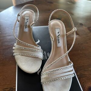 Nina Silver Heels with Rhinestone Embellishments